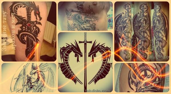 Значение тату дракон и меч - фото примеров готовых татуировок