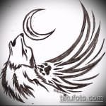 эскиз тату воющий волк №777 - прикольный вариант рисунка, который хорошо можно использовать для переделки и нанесения как волк тату воет