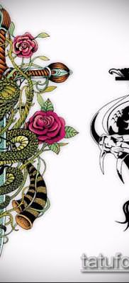 тату меч и змея №95 – интересный вариант рисунка, который удачно можно использовать для переделки и нанесения как тату меч и змея на плече