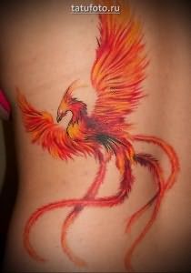 Яркий-огненный феникс в тату