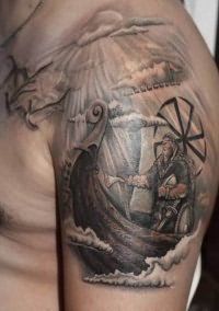 Эскиз мужской славянской татуировки на предплечье и плече