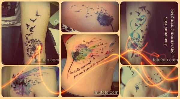 Значение тату одуванчик с птицами - варианты интересных готовых татуировок на фото - рисунки