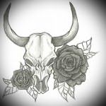 череп быка и розы - Тату быка эскиз