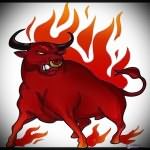 красный бык в пламени - Тату быка эскиз