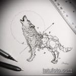 эскиз тату воющий волк №105 - прикольный вариант рисунка, который хорошо можно использовать для преобразования и нанесения как тату воющий волк на предплечье