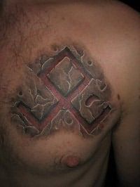 Эскиз славянской татуировки Руны на груди для мужчины