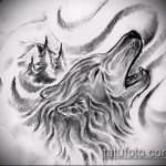 эскиз тату воющий волк №34 - достойный вариант рисунка, который хорошо можно использовать для переработки и нанесения как тату воющий волк на лопатке