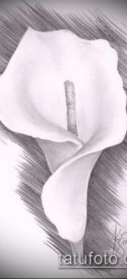тату каллы №109 – эксклюзивный вариант рисунка, который легко можно использовать для доработки и нанесения как тату каллы акварель на бедре
