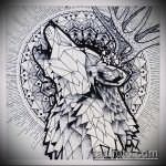 эскиз тату воющий волк №663 - прикольный вариант рисунка, который легко можно использовать для преобразования и нанесения как тату воющий волк на предплечье