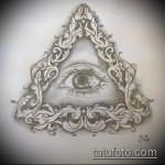 эскиз тату глаз в треугольнике №601 - прикольный вариант рисунка, который успешно можно использовать для преобразования и нанесения как тату глаз в треугольнике на предплечье