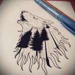 эскиз тату воющий волк №307 - крутой вариант рисунка, который хорошо можно использовать для переделки и нанесения как волк на луну воет тату