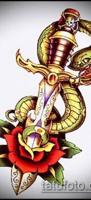 тату меч и змея №495 – интересный вариант рисунка, который хорошо можно использовать для доработки и нанесения как тату меч и змея на плече