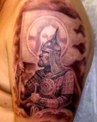 Эскиз мужской славянской татуировки Воин на предплечье