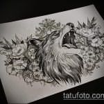 эскиз тату воющий волк №538 - интересный вариант рисунка, который легко можно использовать для переработки и нанесения как тату волк воет на луну